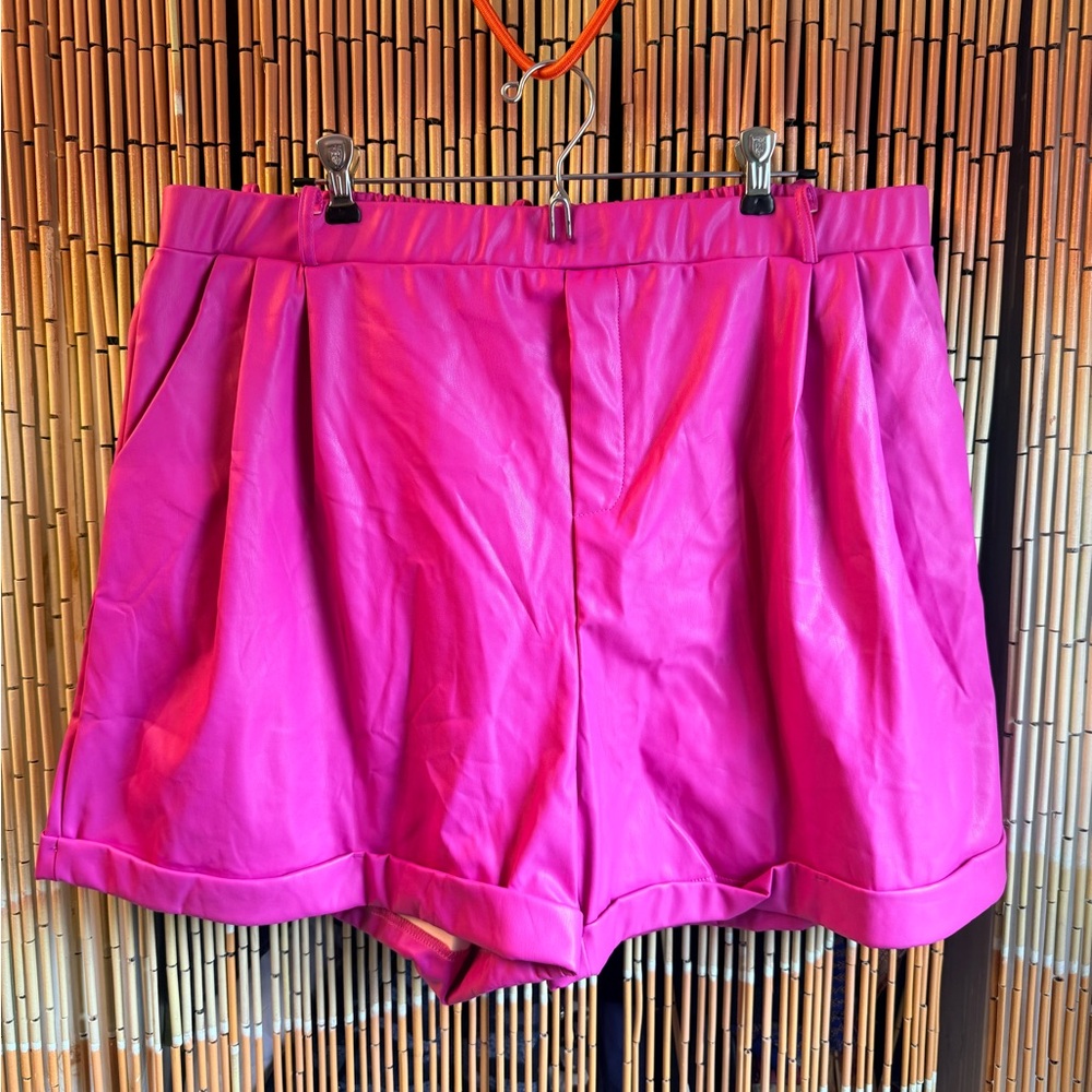 white birch Hot Pink Pleated High-Waist Shorts